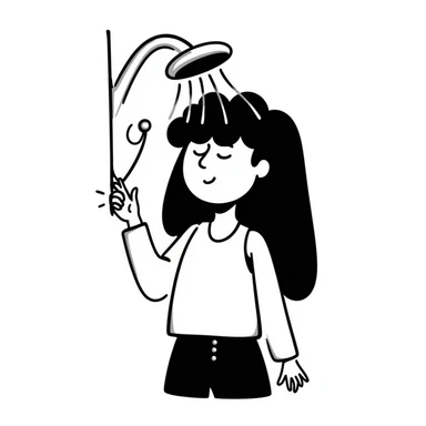 A girl washing her hair in a shower, clean aesthetic sticker