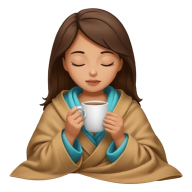 girl brunette inside a blanket sipping coffee eyes closed sticker