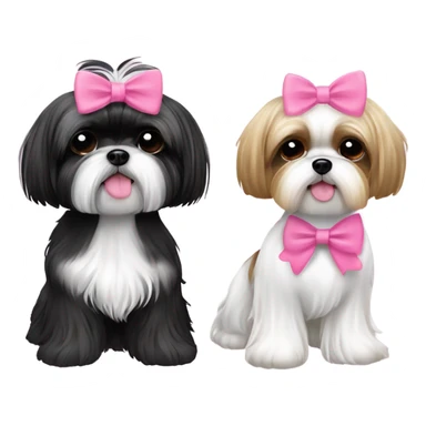 Black and white Shih Tzu, and a Yorkie with a pink bow ￼￼ sticker