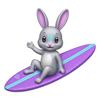Glitter happy gray bunny purple cian surf sticker