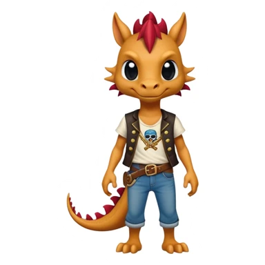 friendly anthropomorphised dragon in a band t-shirt and jeans wearing a pirate eye-patch walking upright sticker