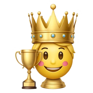 Smiley face emoji with a king crown and a gold trophy  sticker