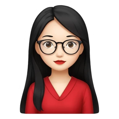 Beautiful Asian girl with long black hair and glasses wearing red dress sticker