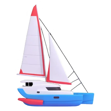 A catamaran with a white background. No wording or lettering on the boat.  sticker
