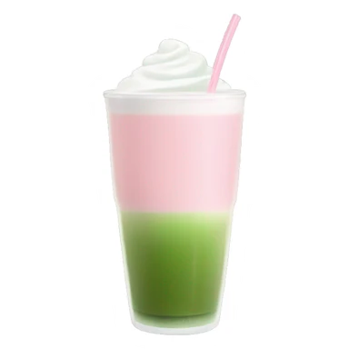 Clear long cup, no handle, with light pink drink, matcha foam sticker