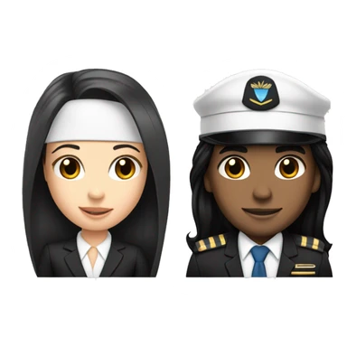 Flight attendant with long black hair and white skin with a pilot man with light skin and black hair sticker