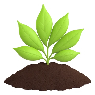 A fresh green leaf placed on soil or grass, clearly above the ground. sticker