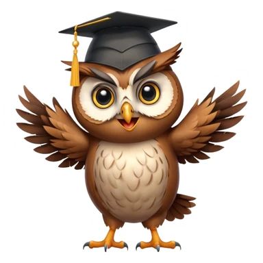 happy Owl dancing with graduation hat and diploma in claws sticker