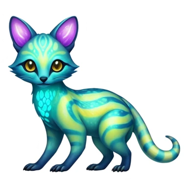 Exotic futuristic bioluminescent translucent transparent lush warm-colored neon-glowing iridescent Fakémon-Fionbri-Vernid-Genet-creature sticker