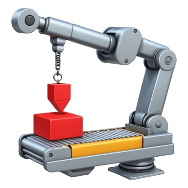 robot arm which is picking block on conveyor belt sticker