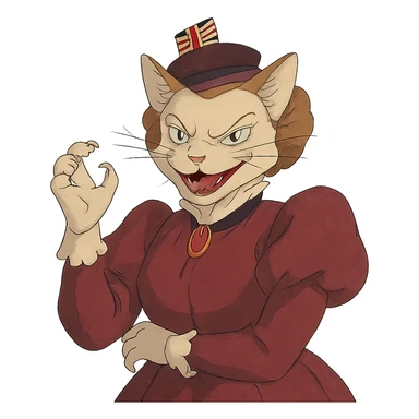 evil British cat-woman sticker