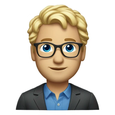 40 year old man, professionally dressed, blonde with very short wavy hair, with an almost invisible beard, blue eyes and glasses sticker