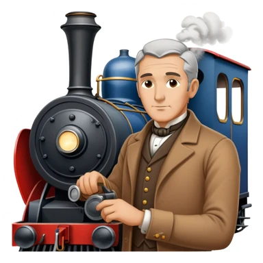 George Stephenson working on a steam locomotive sticker