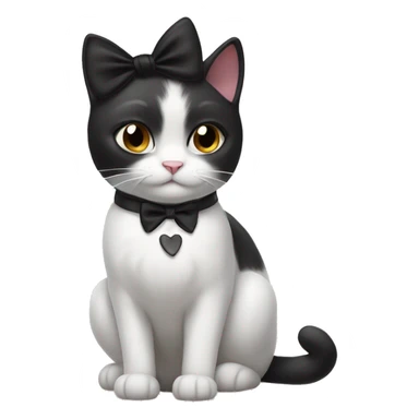 black white cat with bow sticker