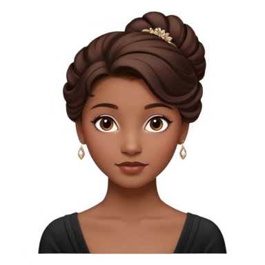 Cinematic Emma Darcyn Realistic Portrait, depicted with lifelike skin texture, subtle rosy undertones, and soft natural lighting that enhances the gentle contours of her face. Her intricately detailed brown hair is elegantly styled in an updo, sticker