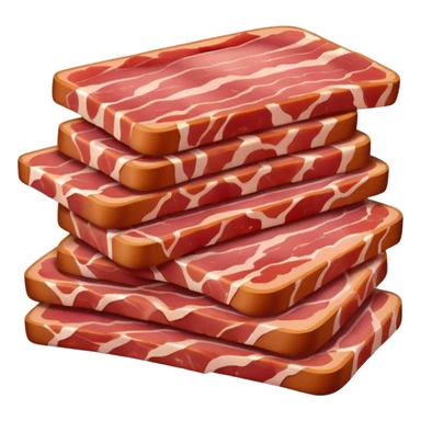 realistic raw bacon lardons, pile, thick short strips, rectangular, pinkish-red meat, white fat, clean moist, marbled, irregular cuts, no pan, no herbs, no background, no faces, clean 3D, soft lighting, transparent background, emoji scale sticker