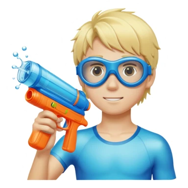 Blond 18 year old boy, wearing swim goggles and holding a water gun sticker