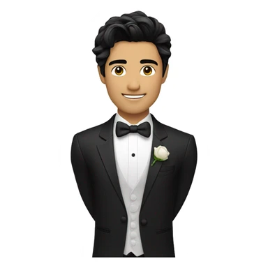 "A handsome Asian groom with messy black hair, wearing a black tuxedo." sticker