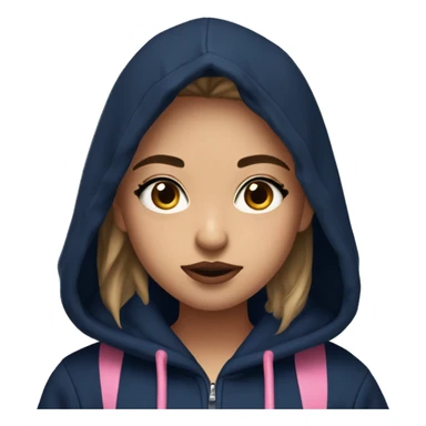 A giner girl with lashes ans brown eyes confused and wearing a navy blue hoddie with light skin and pink lips and she has a parooy on her shoulders sticker