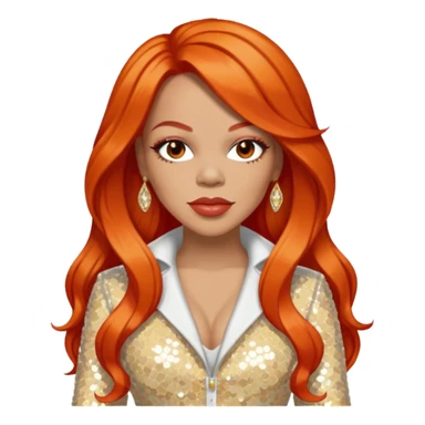 Faith Evans with long orange-red hair, ivory sequin outfit  sticker