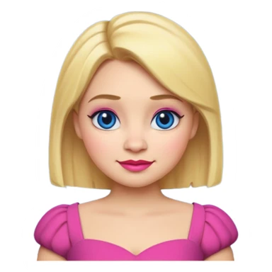"Create an emoji-style character of Doris from Shrek — the tall barmaid with short blonde hair, bold makeup (blue eyeshadow, red lipstick), and a pink dress. Make her look confident and friendly, with a cartoonish round face and expressive emoji-like features. sticker