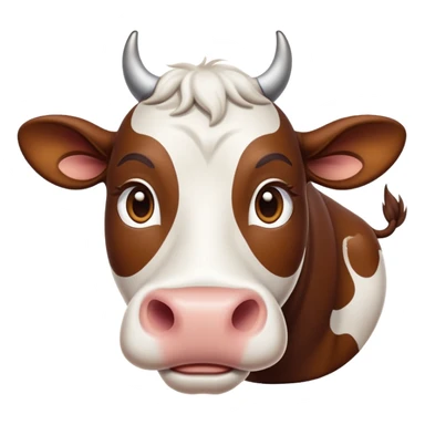 cinematic-noble-brown-and-white-cow-portrait-emoji,-poised-and-regal,-with-a-large,-sturdy-build-and-a-beautifully-patterned-hide-of-rich-brown-accented-by-crisp-white-patches,-deep-set-soulful-brown-eyes,-simplified-yet-sharp-and-sophisticated sticker