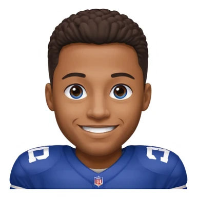 Black smiling man with blue eyes in a NY giants jersey sticker
