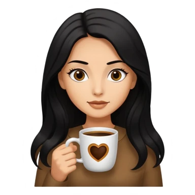 big black eyes and tanned skin brown hair glamorous long black hair with coffee  sticker