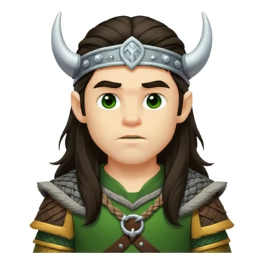 Viking boy long dark hair green and gold sticker