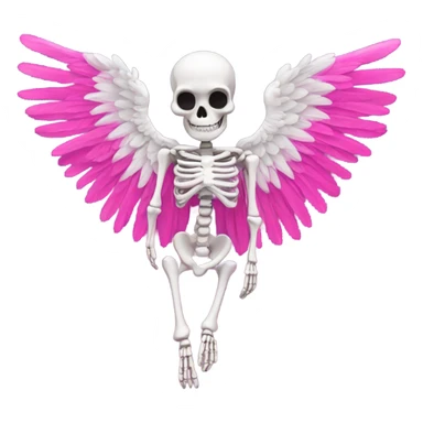 Skeleton with large hot pink angel wings cover in white sparkly clouds  sticker