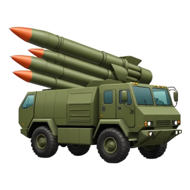 HIMARS military vehicle emoji, realistic style, six rocket tubes, cabin, military green color, simple shape with realistic proportions sticker