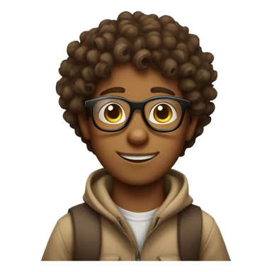 curly brown haired  boy with glasses on top of a kangaroo sticker