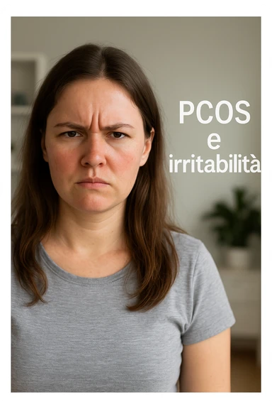 Donna con pcos e irritabilità come sindrome evidente immagine realistiche in italiano sticker