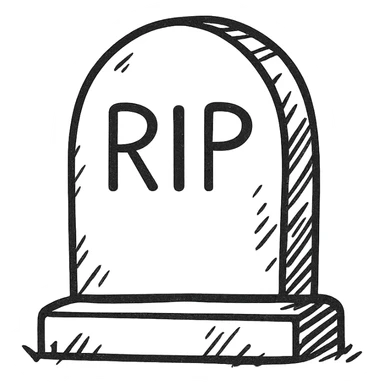 cartoon headstone, outlined with simple lines, light gray sticker