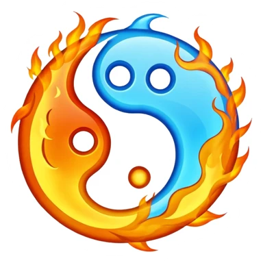 The fire and water emojis are in the form of the yin-yan symbol in front of a completely black background. sticker