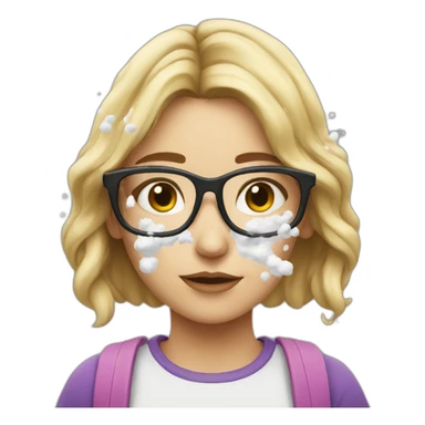 girl with glasses getting white substance sprayed on her face sticker
