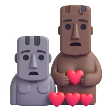 sobbing moai emoji with a broken heart next to it sticker
