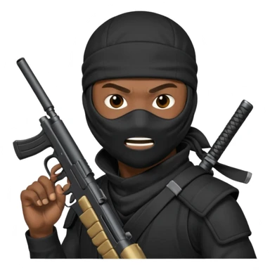 A black male in a ninja mask with a gun sticker