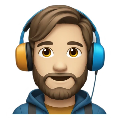 man long brown hair, beard and blue eyes wearing headphones sticker