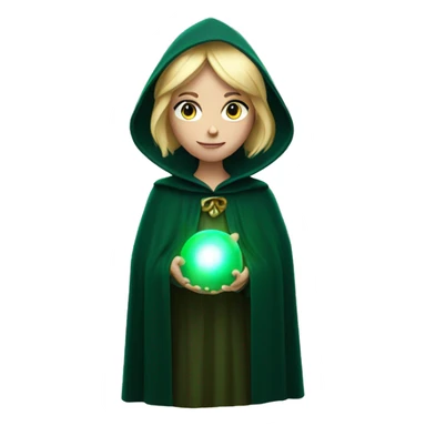 Blonde woman in dark green cloak holding a glowing orb sticker