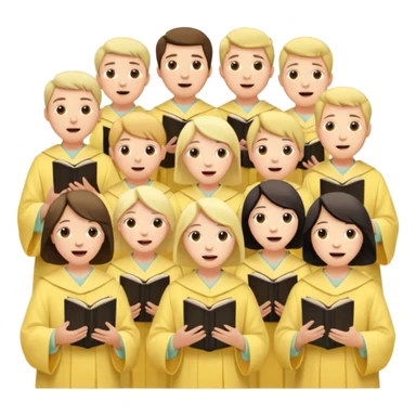 a choir singing together all in pastel yellow colored robes  sticker