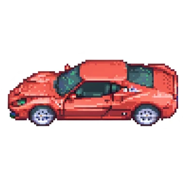 red Ferrari sports car, side view, pixel art style sticker