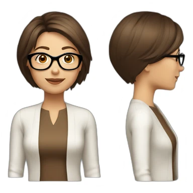42 year old women bob haircut brown hair brown glasses sticker
