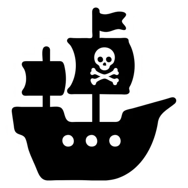 pirate ship, solid icon style, bold silhouette, no color, no text sticker