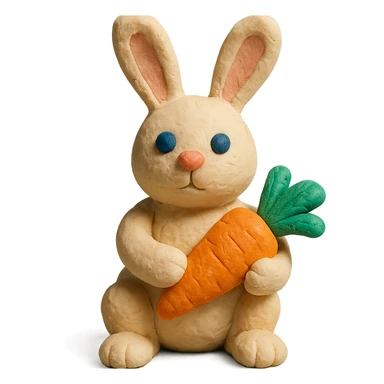 rabbit holding a carrot, soft lighting, textured look, vibrant colors, claymation style sticker