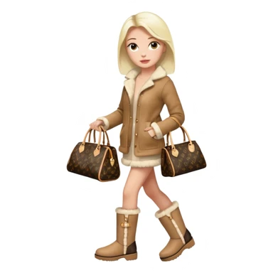 Woman standing with a luxury LV handbag wearing UGG boots.  sticker