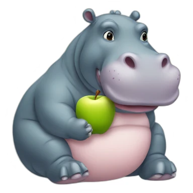 hippo holding an apple sticker