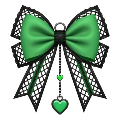 green gothic bow with black lace trim and heart charm, remove background sticker