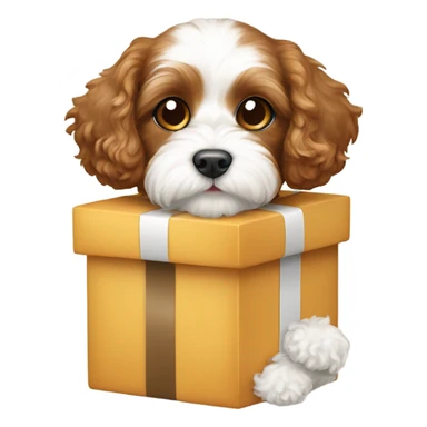 Brown and white cavapoo and gift box sticker