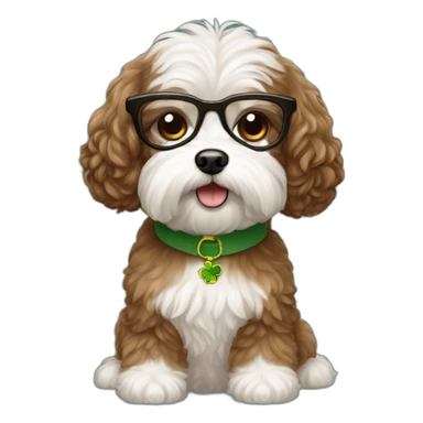 Long straight brown hair, eyeglassed irish girl with white maltipoo sticker